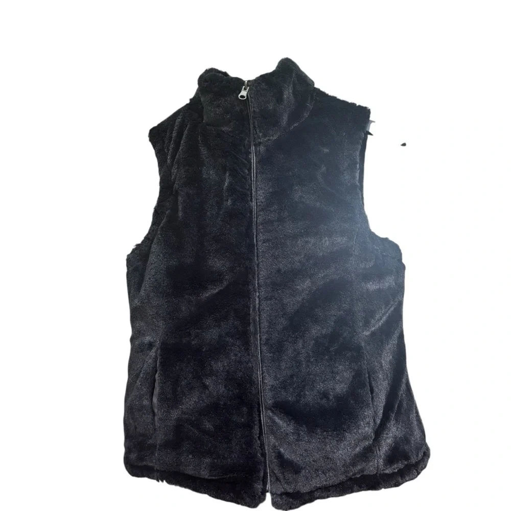 Faux Fur Cozy & Elegant Reversible Black & Grey Vest Women’s Size Small - Picture 2 of 5